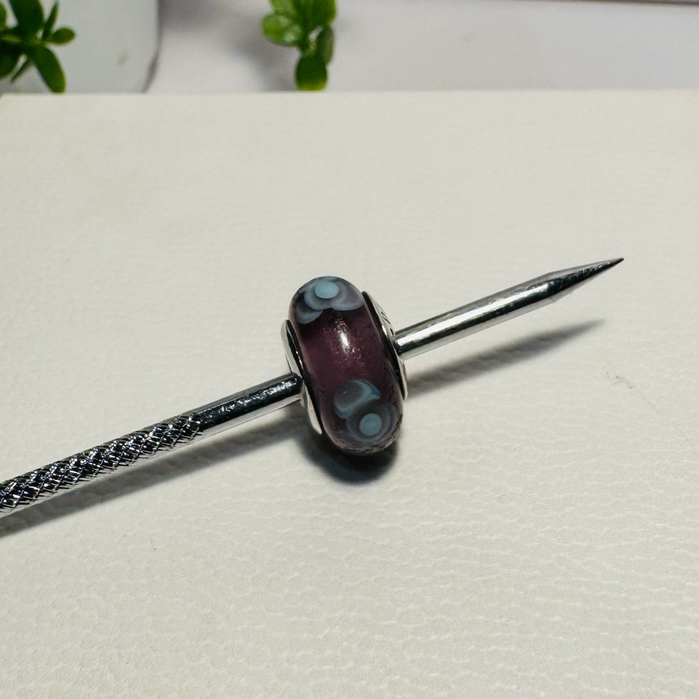 Authentic Pandora Retired Purple Flowers for You Murano Glass S925 Charm *Faded*